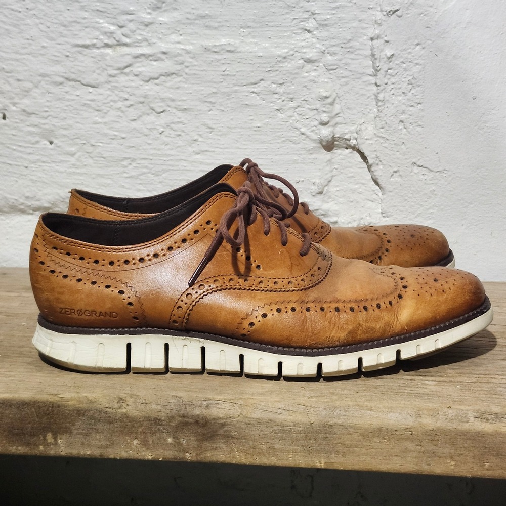 Cole Haan Zerogrand Wingtip Oxford Mens British Tan Leather Brogue Shoes Size 11